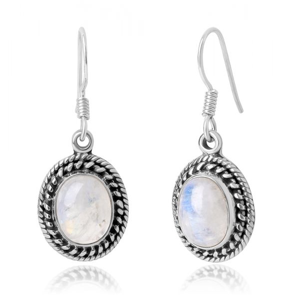 SUVANI 925 Oxidized Sterling Silver Moonstone Gemstone Oval
