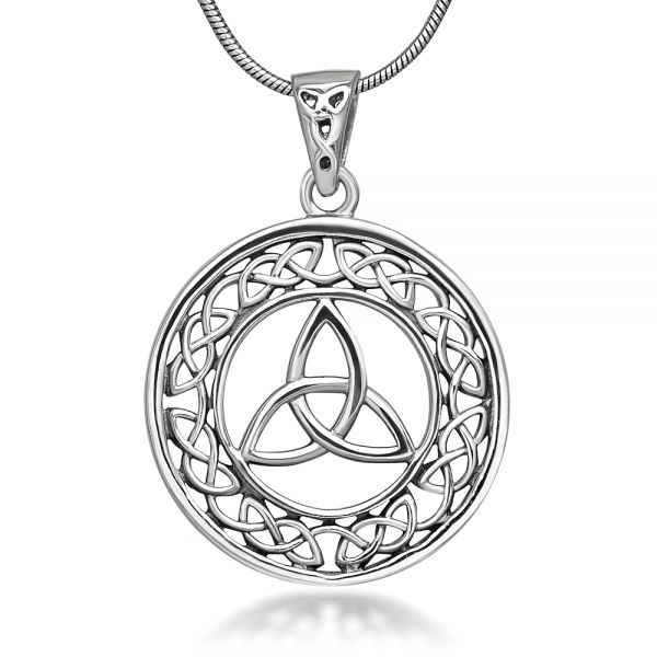 SUVANI Sterling Silver 23 mm Trinity Knot Celtic Symbol Round Weave Pendant  Necklace for Women 18''