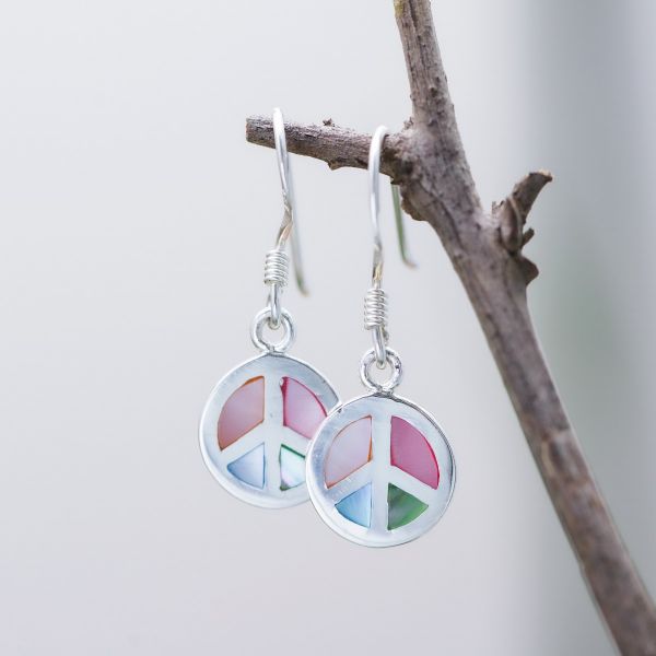 Black Mother of Pearl Sterling Silver Peace Sign Post Earrings Black Mother of Pearl Sterling Silver Peace Sign Post Earrings