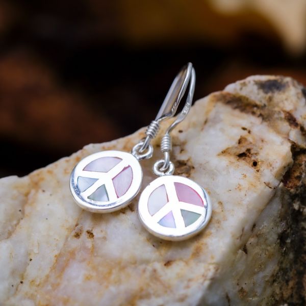 Black Mother of Pearl Sterling Silver Peace Sign Post Earrings Black Mother of Pearl Sterling Silver Peace Sign Post Earrings