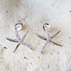 SUVANI 925 Sterling Silver White CZ Sparkling Little Starfish Post Stud Earrings 16 mm