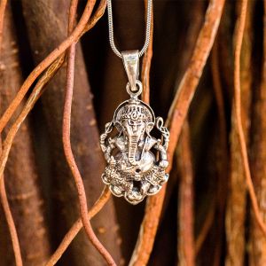 SUVANI Sterling Silver Hindu Lord Ganesh Ganesha Elephant Hindu God of Fortune 2D Pendant Necklace 18''
