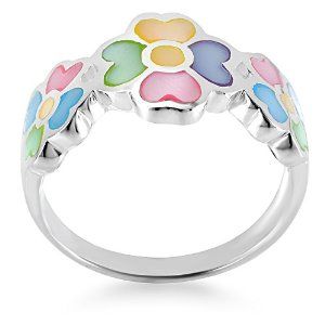 925 Sterling Silver Multi-Colored Mother of Pearl Shell Flower Band Ring Size 8