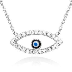 925 Sterling Silver Cubic Zirconia CZ Evil Eye Hamsa Good Luck Protection Pendant Necklace 16” – 18”