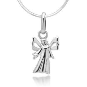 925 Sterling Silver Cubic Zirconia CZ Guardian Angel Pendant Necklace, 18 inches 