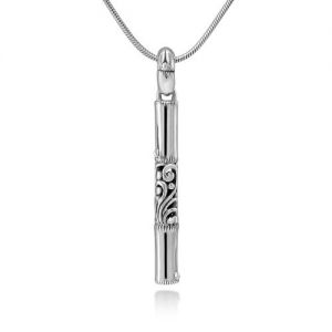 Sterling Silver Filigree Bali Inspired Bamboo Design Long Pendant Necklace w/ 18" Silver Chain