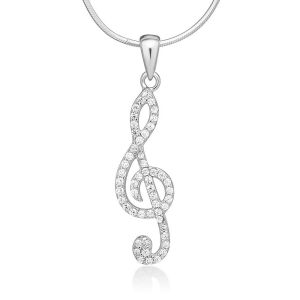 SUVANI 925 Sterling Silver Cubic Zirconia CZ Treble G Clef Musical Note Music Lover Pendant Necklace 18"