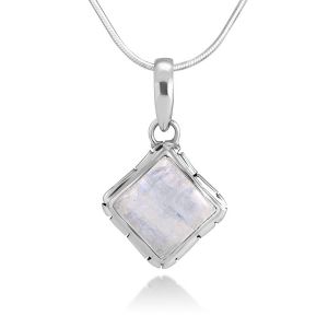 SUVANI Sterling Silver Moonstone Healing Gemstone Square Pendant Necklace w/ 18" Silver Chain