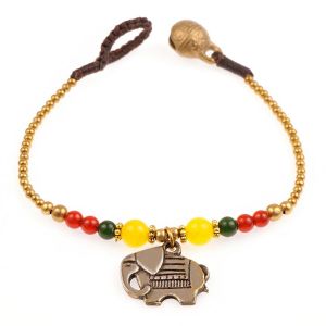 Brass and Multi Colored Asian Elephant Beaded Bracelet