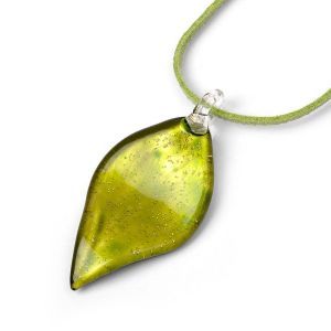 SUVANI Hand Blown Venetian Murano Glass Vibrant Leaf Glitter Pendant Necklace, 18-20 inches