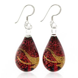 SUVANI Sterling Silver Hand Painted Murano Glass Golden Elephant Red Bodhi Tree Dangle Earrings