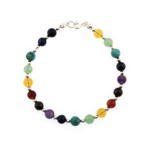 925 Sterling Silver Seven (7) Chakra Healing Beads 6 mm Bracelet 7.5 Inches