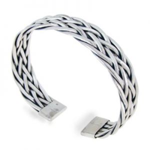 925 Sterling Silver Detailed Braided Woven Weaving Celtic Cuff Bracelet - Nickel Free