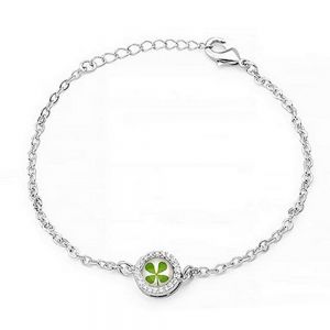 Stainless Steel Real Irish Four Leaf Clover Good Luck Symbol White Crystal Round Bracelet 7''-8.5''