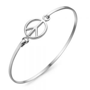  925 Sterling Silver Open Peace Love Sign Round Round Openable Hook Bangle Bracelet 7.5 inches