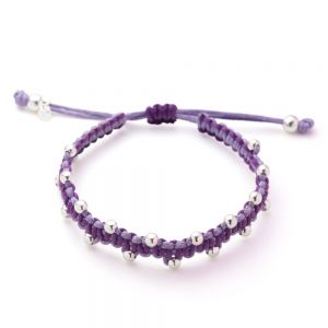 SUVANI Handmade Sterling Silver Round Ball Beads Purple Cotton Cord Adjustable Length Bracelet 6" - 8.5"
