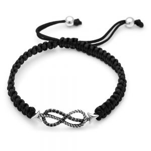 SUVANI Sterling Silver Black CZ Infinity Symbol Rope Anchor Design Cotton Cord Braided Bracelet 6”-10”