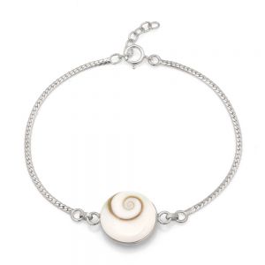 SUVANI 925 Sterling Silver Flower of Life White Shiva Eye Shell Round Shape Charm Bracelet 5.7"-7.7"