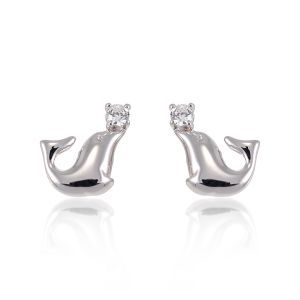 Children's 925 Sterling Silver Cubic Zirconia CZ Playing Seal 12 mm Post Stud Earrings