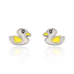 Children's 925 Sterling Silver White Yellow Duck 8 mm Post Stud Earrings