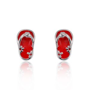 Children's 925 Sterling Silver Tiny Red Flower Flip Flop Sandal 10 mm Post Stud Earrings