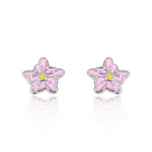 Children's 925 Sterling Silver Pastel Pink Yellow Sweet Orchid Flower 10 mm Post Stud Earrings