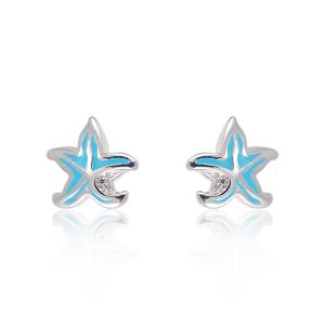 Children's 925 Sterling Silver Cubic Zirconia CZ Blue Starfish 10 mm Post Stud Earrings
