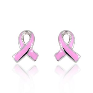 SUVANI 925 Sterling Silver Pink Breast Cancer Ribbon 10 mm Post Stud Earrings