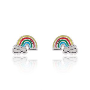 Children's 925 Sterling Silver Tiny Colorful Rainbow Cloud 6 mm Post Stud Earrings