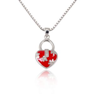 Children's 925 Sterling Silver Cubic Zirconia Pink Heart Flower Bag Pendant Necklace, 13-15 inches