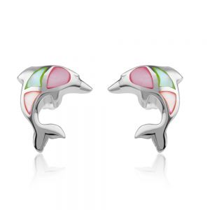 SUVANI 925 Sterling Silver Mother of Pearl Shell Dolphin Porpose Fish Post Stud Earrings