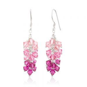 SUVANI 925 Sterling Silver Pink Faceted Swarovski Crystal Beads Dangle Hook Earrings