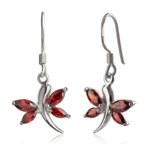 SUVANI 925 Sterling Silver Red Cubic Zirconia CZ Dragonfly Dangle Hook Earrings