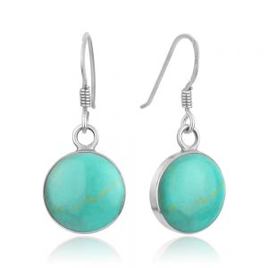 SUVANI 925 Sterling Silver Blue Turquoise Stone Round Dangle Hook Earrings