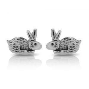 925 Oxidized Sterling Silver Adorable Tiny Little Bunny Rabbit Stud Earrings 7 mm