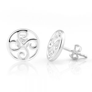 925 Sterling Silver Cut Open Tiny Round Celtic Quadruple Four Spirals 10 mm Post Stud Earrings