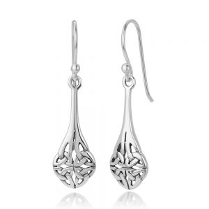 SUVANI 925 Oxidized Sterling Silver Bali Inspired Celtic Knot Long Teardrop Dangle Hook Earrings 1.4"