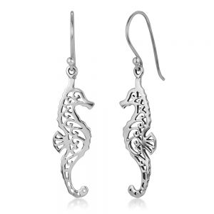 SUVANI 925 Sterling Silver Open Filigree Seahorse Dangle Hook Earrings 1.88 inches