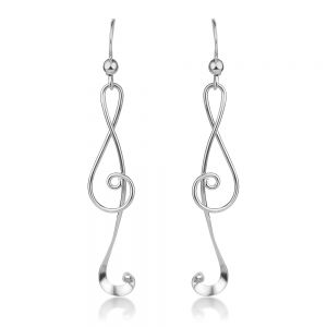 SUVANI 925 Sterling Silver Treble G Clef Musical Note Music Lover Curvy Design Dangle Hook Earrings 2.2"