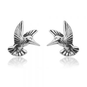 SUVANI 925 Oxidized Sterling Silver Tiny Flying Hummingbird Bird Lovers Small Post Stud Earring 14 mm