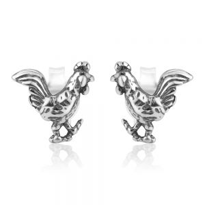 SUVANI 925 Oxidized Sterling Silver Tiny Little Rooster Cock Chinese Zodiac Post Stud Earrings 8 mm