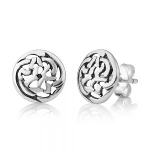 SUVANI 925 Oxidized Sterling Silver Tiny Round Celtic Knot Open Post Stud Earrings 8 mm, Unisex Jewelry