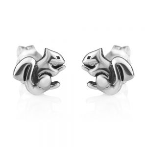 SUVANI 925 Oxidized Sterling Silver Tiny Little Squirrel Chipmunk Post Stud Earrings 9 mm