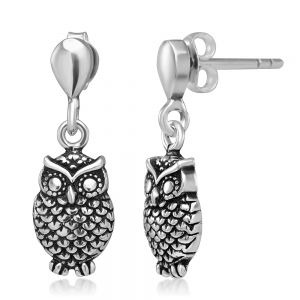 SUVANI 925 Stelring Silver Detailed Vintage Owl Dangle Drop Earrings for Women 22 mm