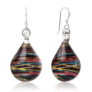 SUVANI Sterling Silver Hand Painted Murano Glass Multi-colored Abstract Speed Light Dangle Earrings