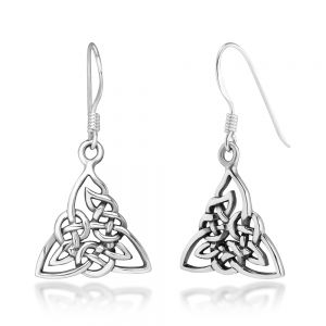 SUVANI 925 Sterling Silver Trinity Knot Triangle Celtic Symbol Weaving Dangle Hook Earrings, 30 mm