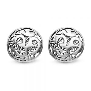 SUVANI 925 Sterling Silver 12 mm Yoga Aum Om Ohm on Flower of Life Round Post Stud Earrings