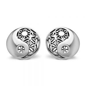 SUVANI 925 Sterling Silver 12 mm Filigree Flower of Life Mandala Yin Yang Symbol Round Post Stud Earrings