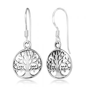 SUVANI 925 Stelring Silver Open Filigree Tree of life Symbol Round Dangle Hook Earrings 1.1"