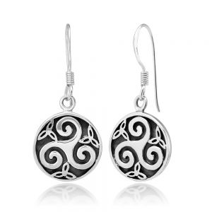 SUVANI 925 Stelring Silver Round Trinity Triskelion Wheel Celtic Knot Symbol Dangle Hook Earrings 1.2"